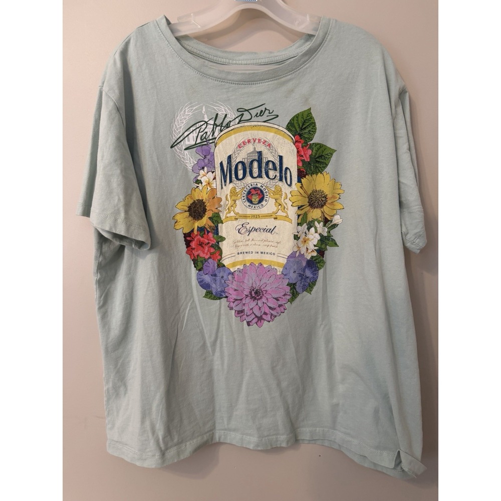 Modelo Especial Floral Graphic Tee Womens Sage Green Cotton T-Shirt Large